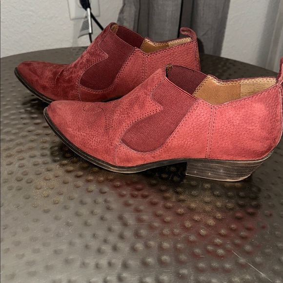 Lucky Brand Joelle Western Ankle Boots Booties Womens Size 8 Burgundy Leather - Picture 2 of 6
